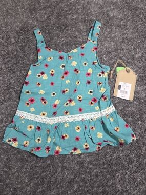 True Craft Teal Floral Tank Top with Lace Waist